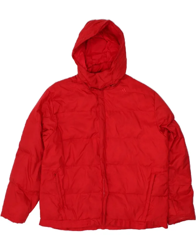 ADIDAS Mens Hooded Padded Jacket UK 42 XL Red Polyester