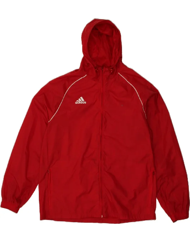 ADIDAS Mens Hooded Rain Jacket UK 40 Large Red Nylon