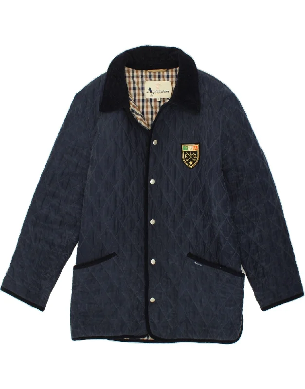 AQUASCUTUM Mens Italia Quilted Jacket UK 38 Medium Navy Blue Silk