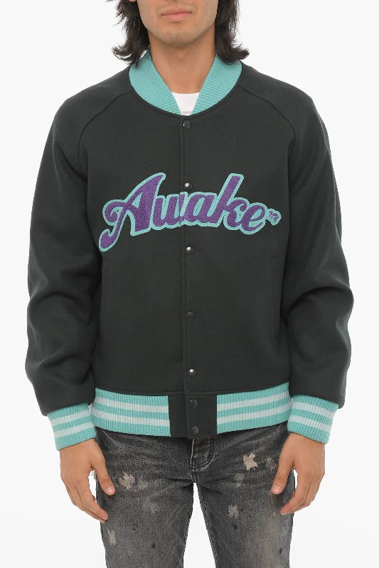 Awake New York Wool Varsity Bomber Jacket with Ribbed Edges