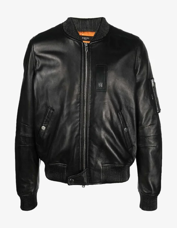 Amiri Black Leather Bomber Jacket