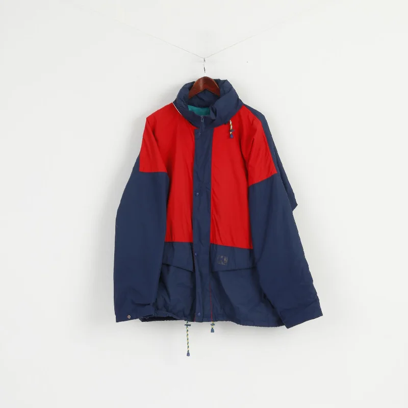 Helly Hansen Men L Jacket Red Navy Nylon Hidden Hood Vintage Sailing Top