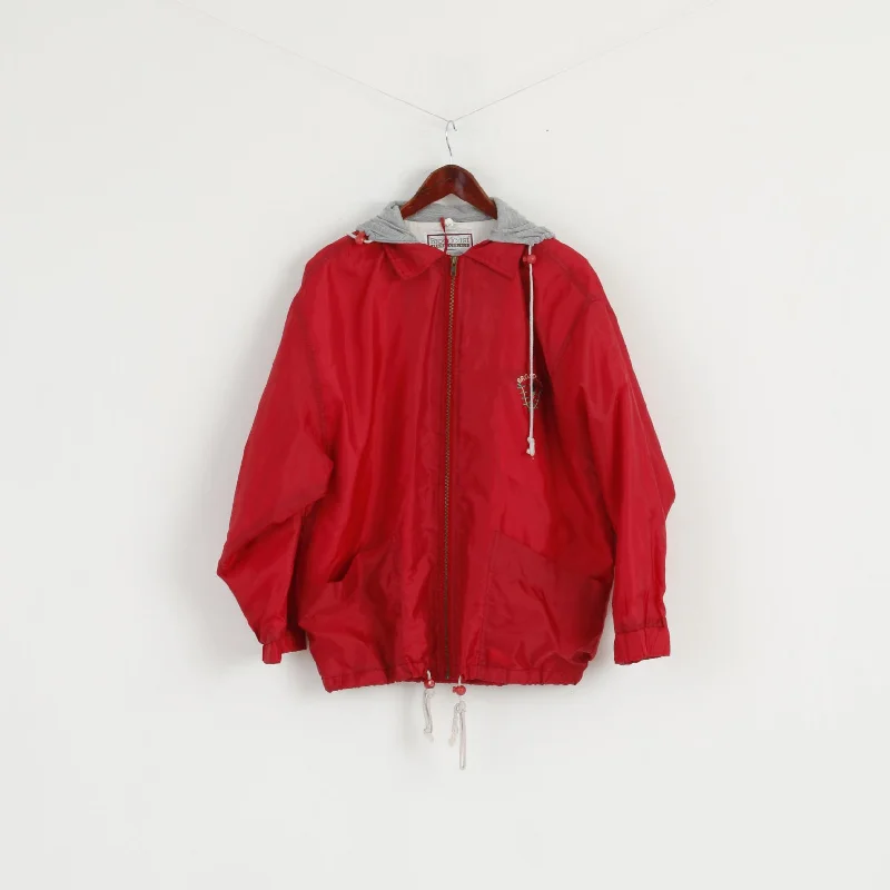 Broadcast Men 46 L Jacket Red Vintage Nylon Waterproof Nylon Full Zipper Hoooded Top