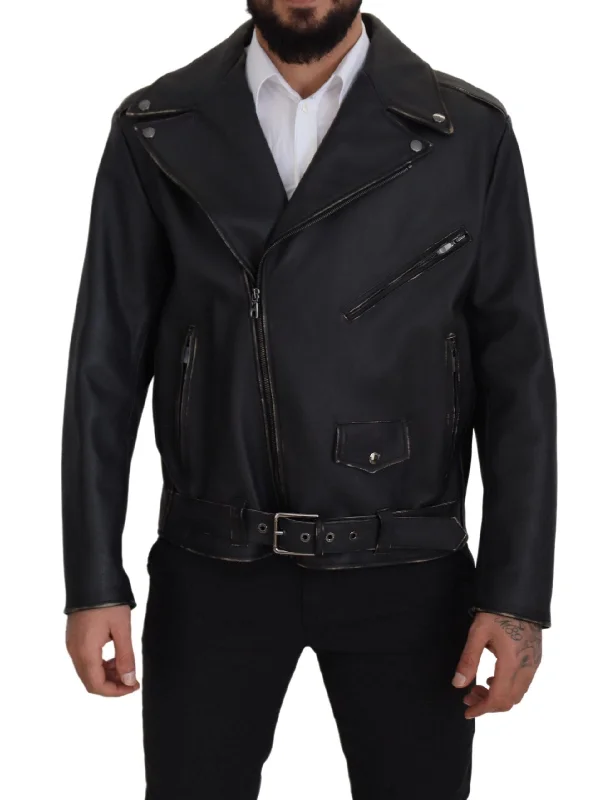 Dolce & Gabbana Elegant  Leather Biker Men's Jacket