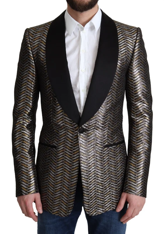 Dolce & Gabbana Elegant Metallic Jacquard Slim Blazer Men's Jacket