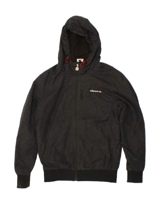 ELLESSE Mens Hooded Rain Jacket UK 34 XS Black Flecked Polyester