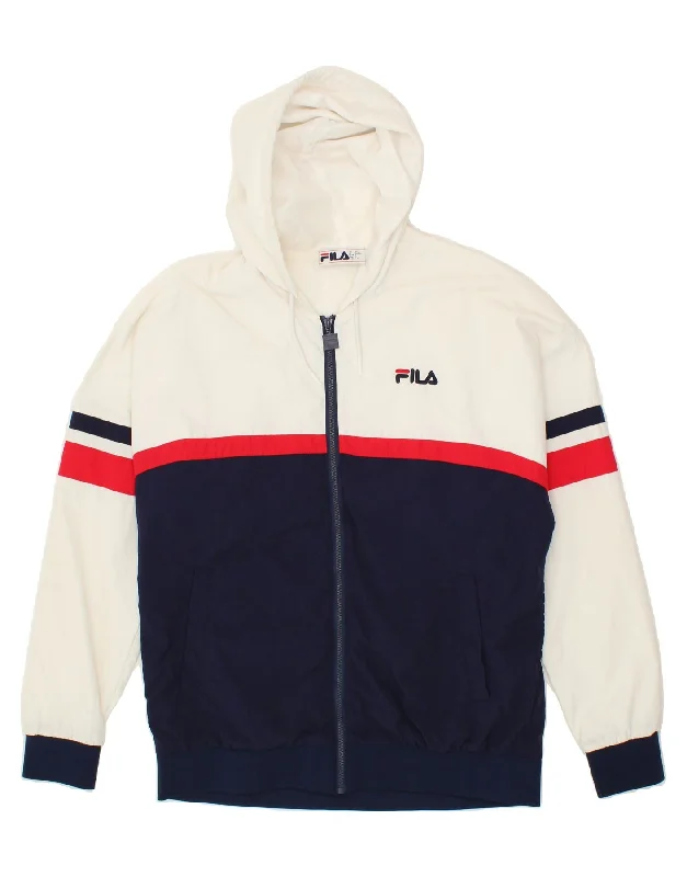 FILA Mens Graphic Hooded Rain Jacket UK 40 Large Navy Blue Colourblock