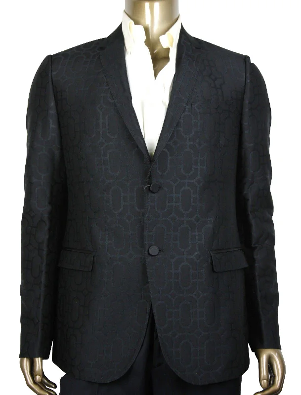 Gucci Men's Emerald Jacquard Dylan 60  Wool Silk 2 Buttons Jacket