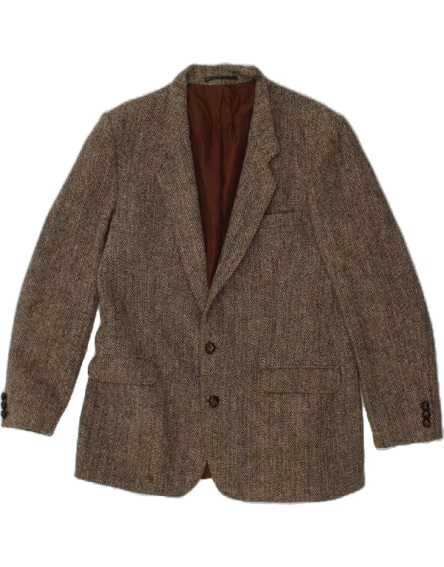 HARRIS TWEED Mens 2 Button Blazer Jacket UK 42 XL Brown Herringbone