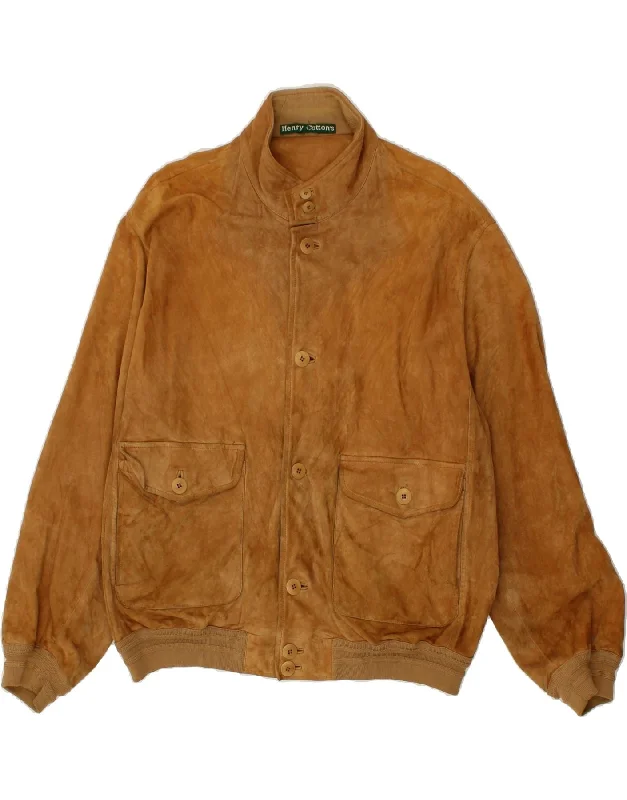 HENRY COTTONS Mens Suede Bomber Jacket IT 52 XL Brown Leather