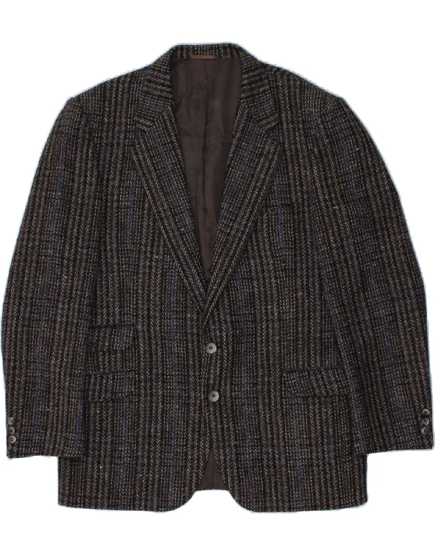 JAEGER Mens 2 Button Blazer Jacket IT 54 2XL Grey Herringbone Wool