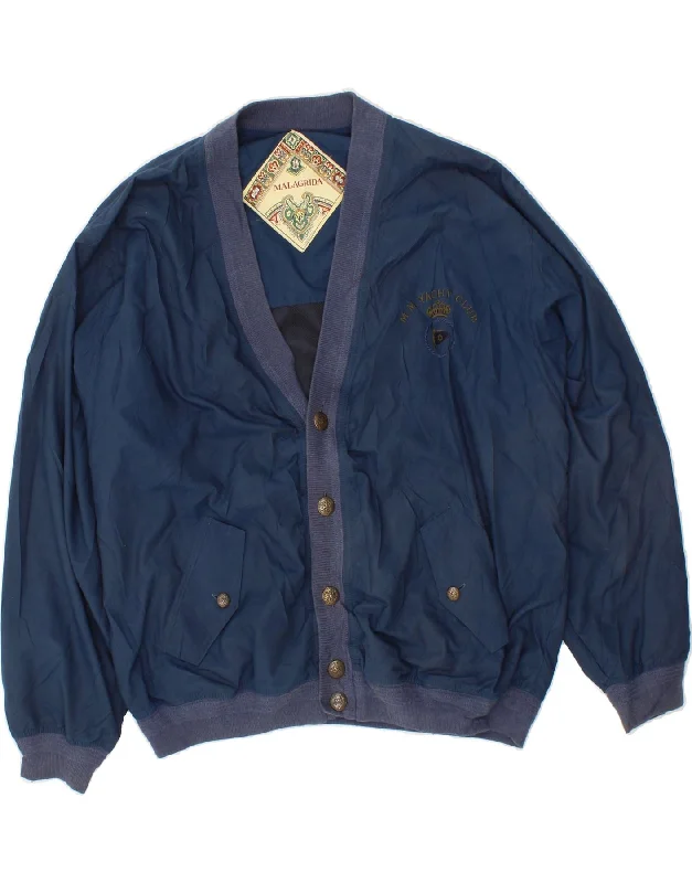 MALAGRIDA Mens Bomber Jacket UK 44 2XL Navy Blue Polyamide