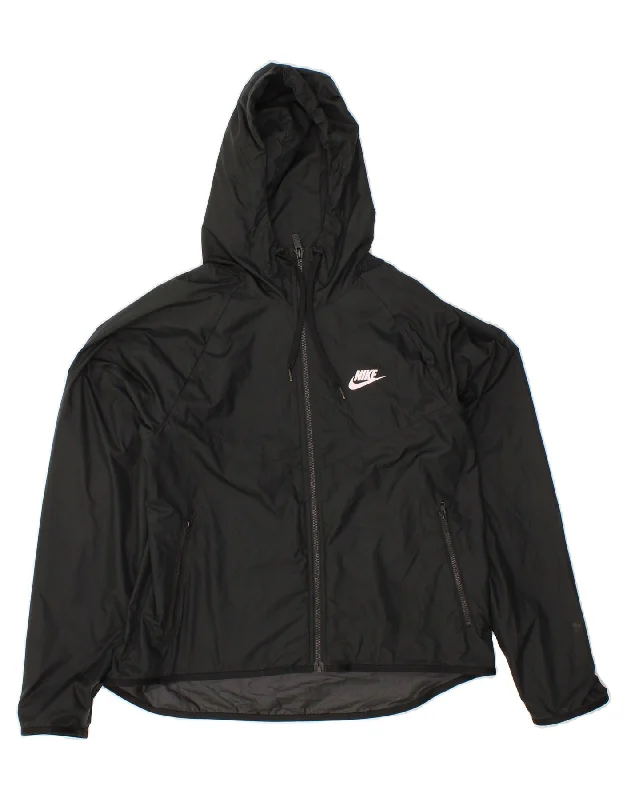 NIKE Mens Hooded Rain Jacket UK 36 Small Black Polyester