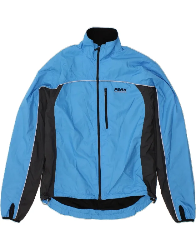 PEAK PERFORMANCE Mens Graphic Rain Jacket UK 38 Medium Blue Colourblock