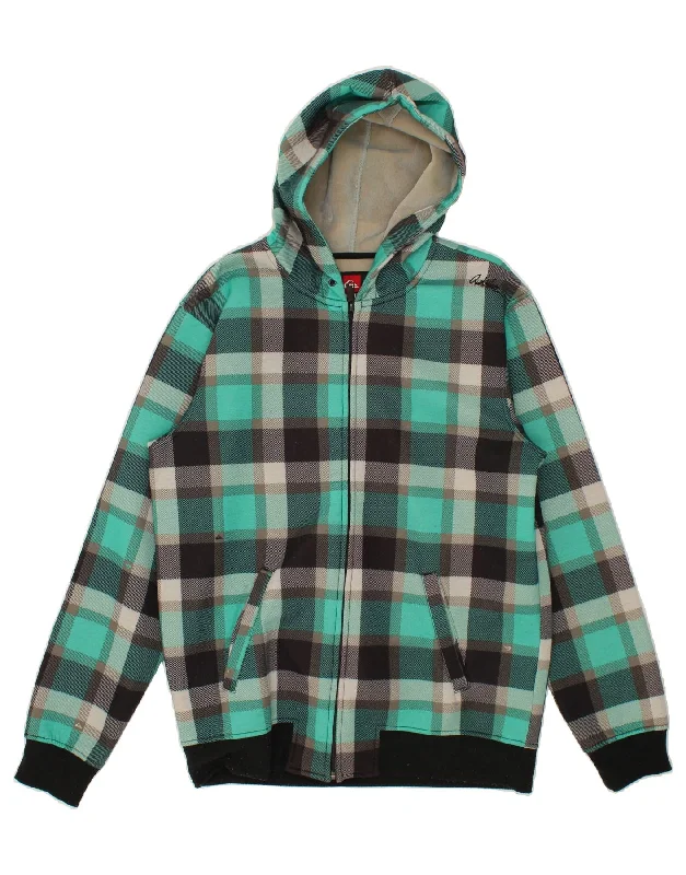 QUIKSILVER Mens Hooded Bomber Jacket UK 42 XL Green Check Polyester