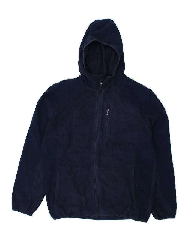 REEBOK Mens Hooded Fleece Jacket UK 40 Large Navy Blue Colourblock