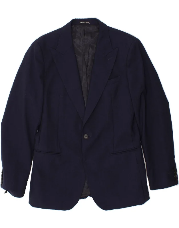 REISS Mens 1 Button Blazer Jacket UK 38 Medium Navy Blue Wool