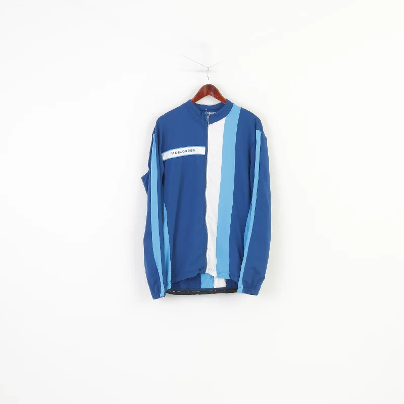 Ridelondon Men L Cycling Jacket Blue Stretch Vintage Striped Activewear Full Zipper Back Pockets Sport Top