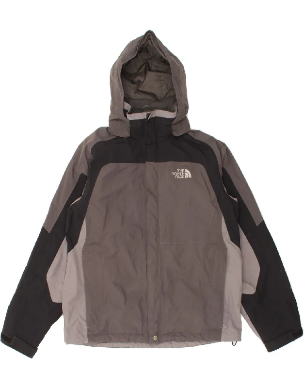 THE NORTH FACE Mens Hooded Rain Jacket UK 38 Medium Grey Colourblock Nylon