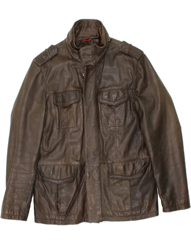 TOMMY HILFIGER Mens Leather Jacket UK 40 Large Brown Leather