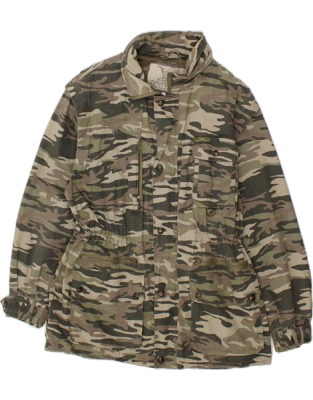 UNIVERS Mens Hooded Military Jacket IT 46 Small Grey Camouflage Cotton