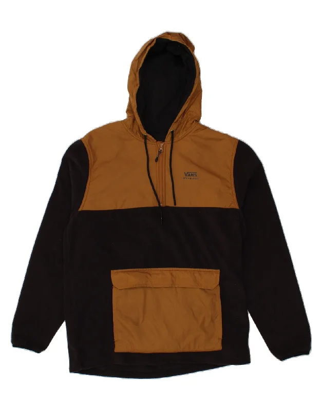 VANS Mens Hooded Fleece Anorak Jacket UK 38  Medium Brown Colourblock