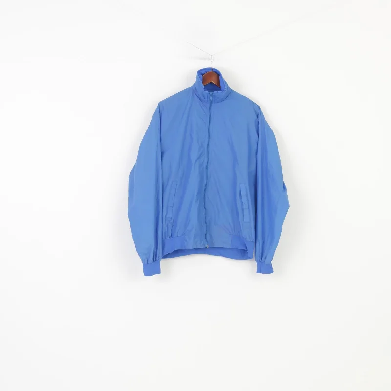 Vintage Men L Jacket Blue Full Zipper Collar Sport Nylon Top