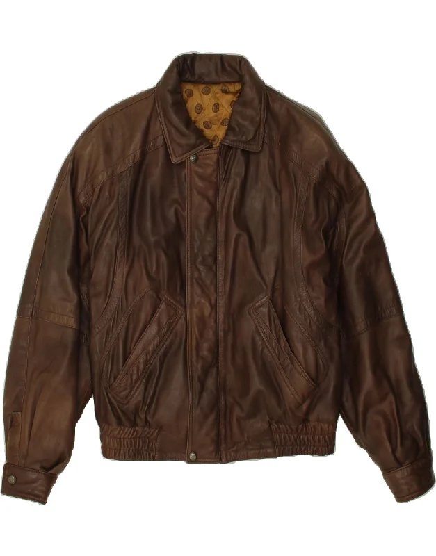 VINTAGE Mens Leather Jacket IT 48 Medium Brown Leather