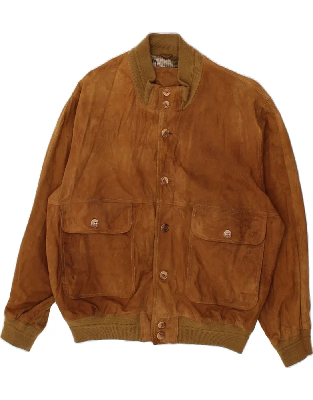 VINTAGE Mens Suede Bomber Jacket IT 52 XL Brown Leather