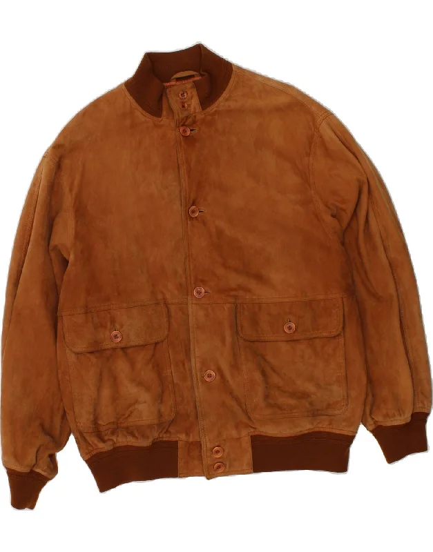 VINTAGE Mens Suede Bomber Jacket IT 54 2XL Brown Leather