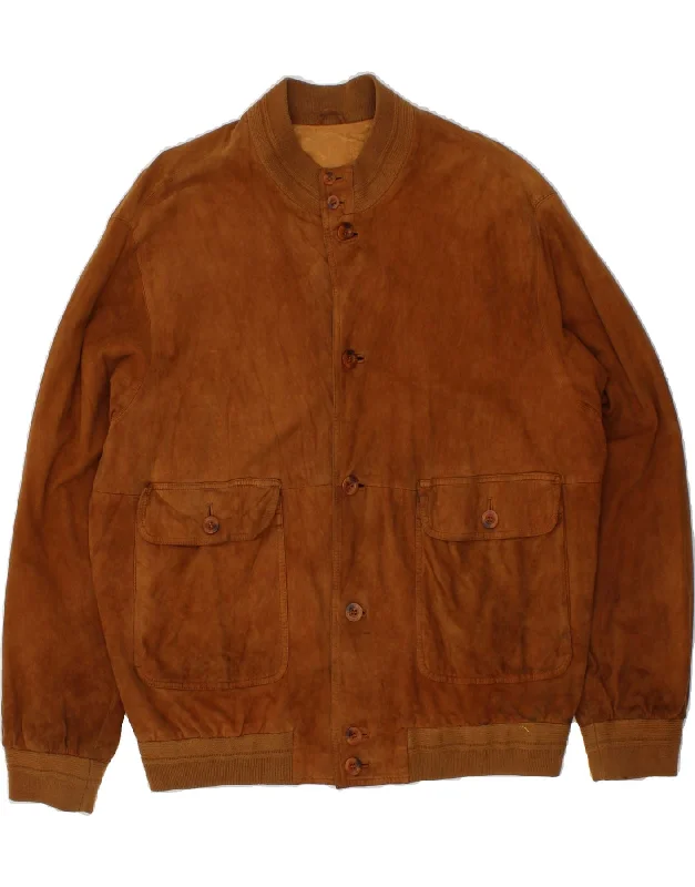 VINTAGE Mens Suede Bomber Jacket IT 54 2XL Brown Leather