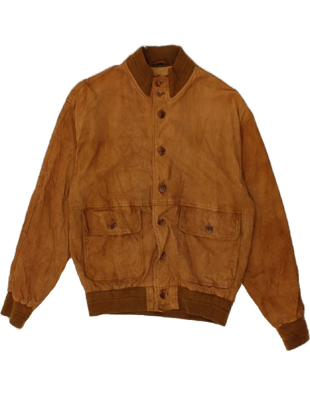 VINTAGE Mens Suede Jacket IT 54 2XL Brown Leather