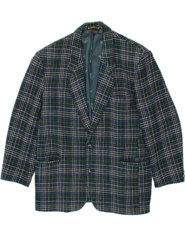 WAMPUM Mens 2 Button Blazer Jacket UK 40 Large Green Houndstooth Wool