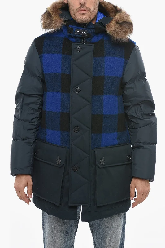 Woolrich Utility Down Jacket with Buffalo Check Details and Detachabl