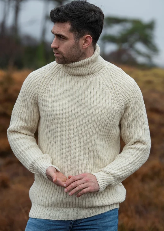 Aran Rib Roll Neck Sweater | Natural