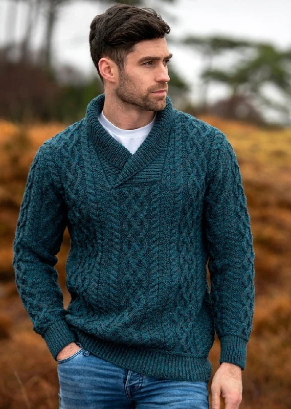 Aran Bunratty Shawl Collar Sweater | Peacock