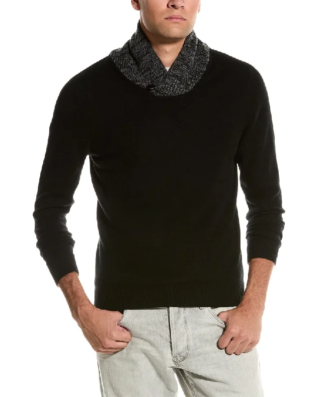 Autumn Cashmere Marled Trim Cashmere Shawl Collar Sweater