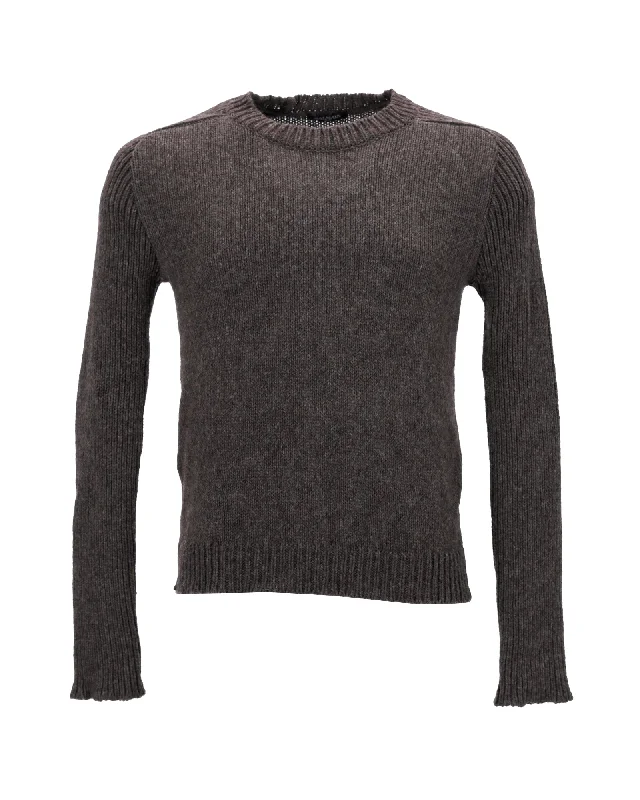 Balmain Knitted Crewneck Sweater in Brown Wool