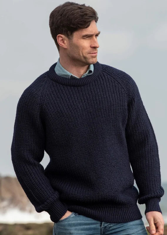 Fisherman Rib Crew Neck Sweater | Navy