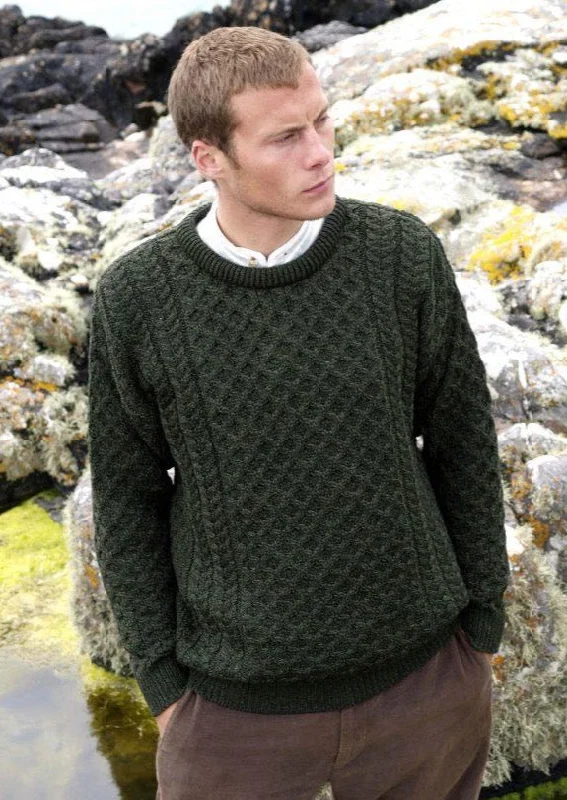 Aran Crew Neck Merino Sweater | Green