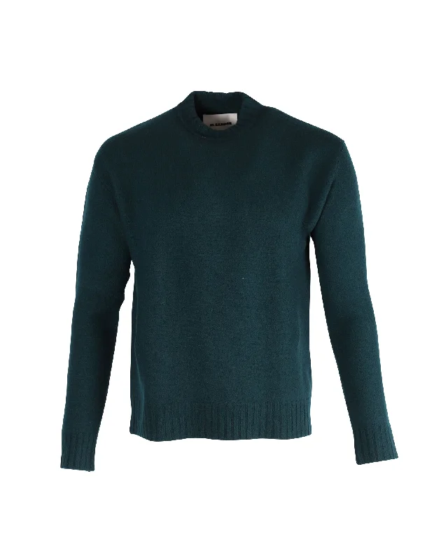 Jil Sander Crewneck Long Sleeve Sweater in Green Wool