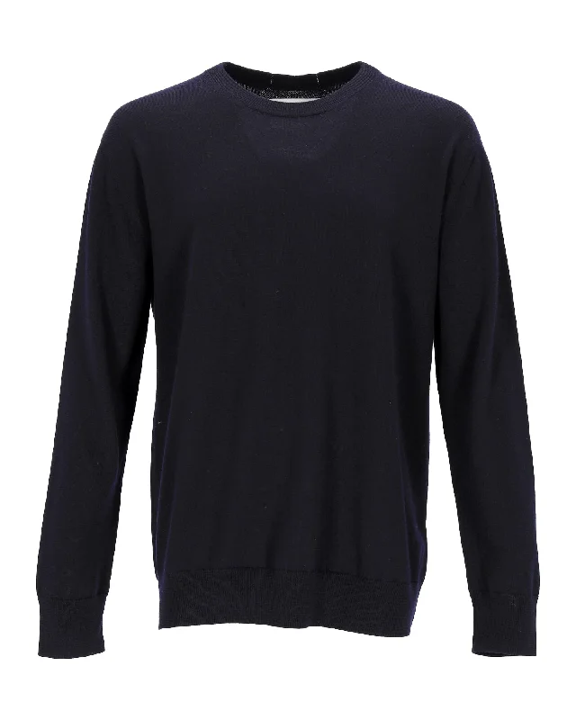 Jil Sander Harmony Crewneck Sweater in Navy Blue Wool