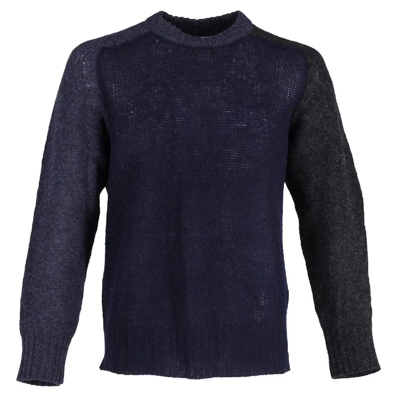 Maison Margiela Color Block Sweater in Navy Blue Wool