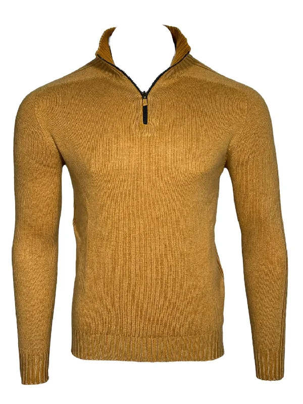 Men Reversible Cashmere 1/4 Zip Sweater In Mustard