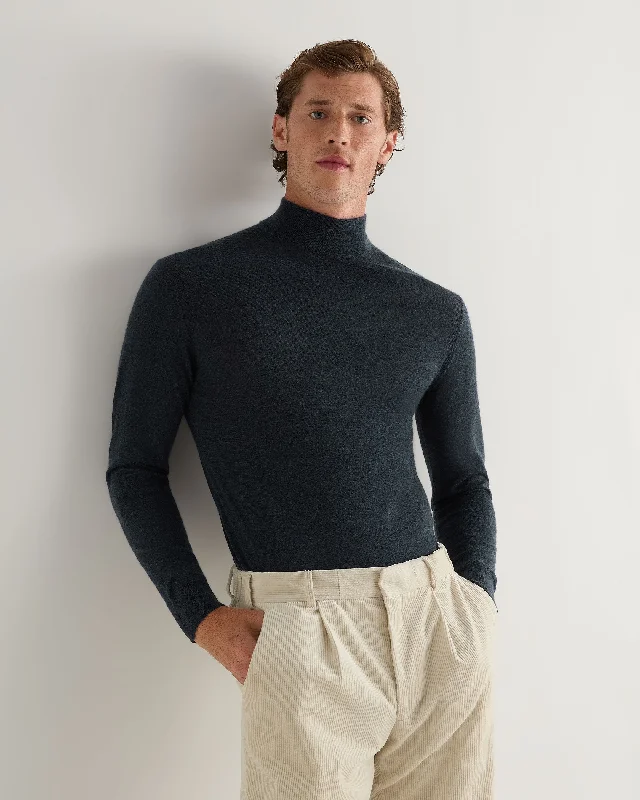 Men's Fine Gauge Cashmere Turtle Neck Sweater Azurine Blue