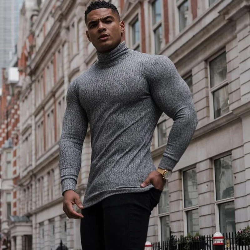 Men's Winter Fashion Casual Roll Neck Solid Warm Slim Fit Sweaters