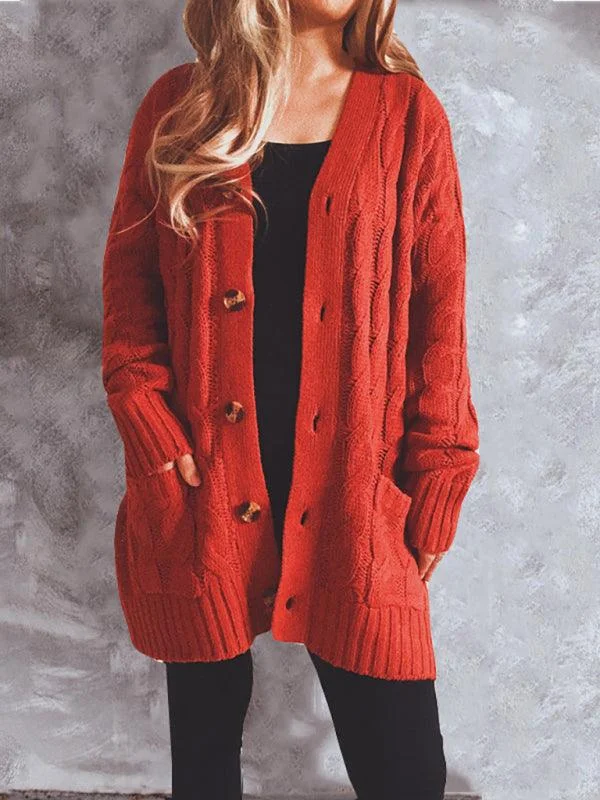 Twist Pocket Long Women Cardigan Sweater