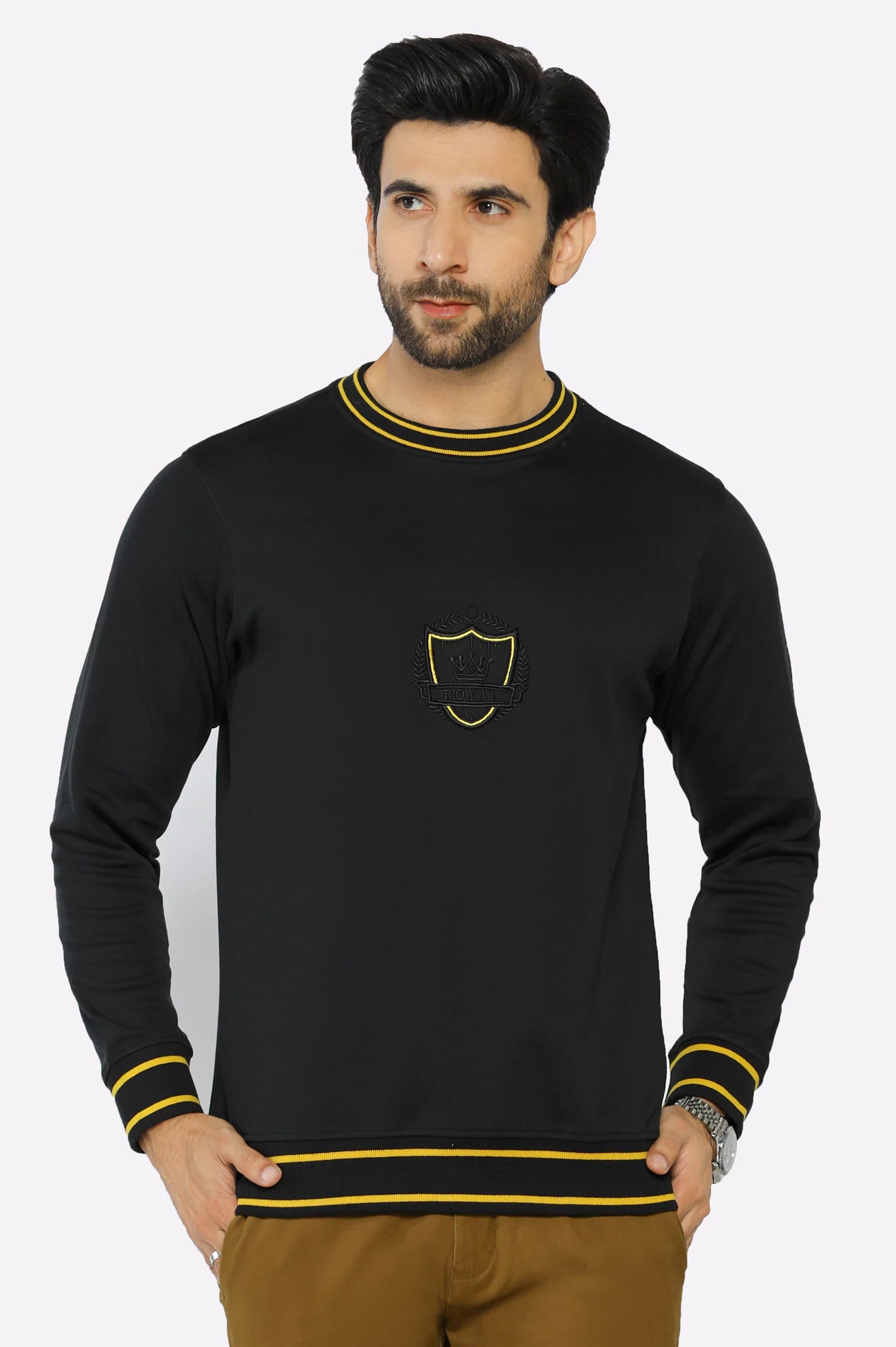 Black Emroidered Crew Neck Sweatshirt