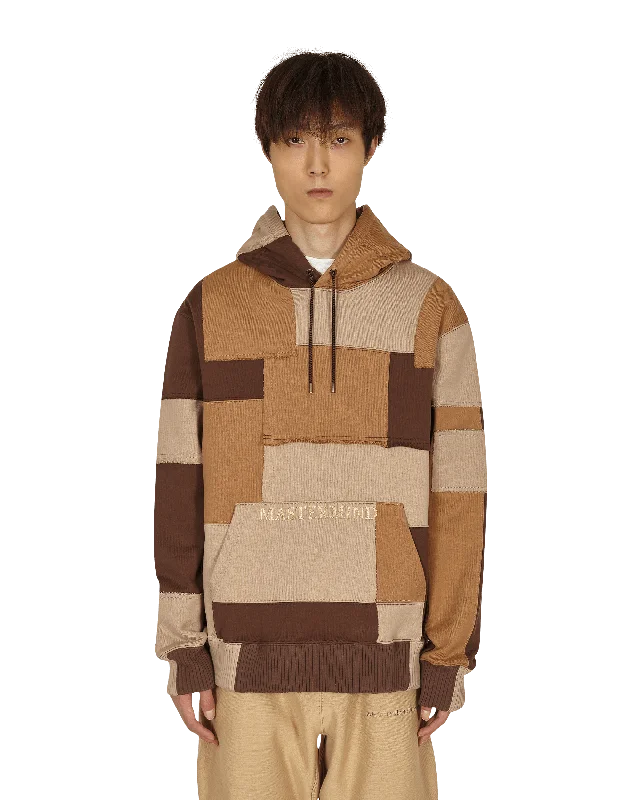 Patchwork Hooded Sweatshirt Brown