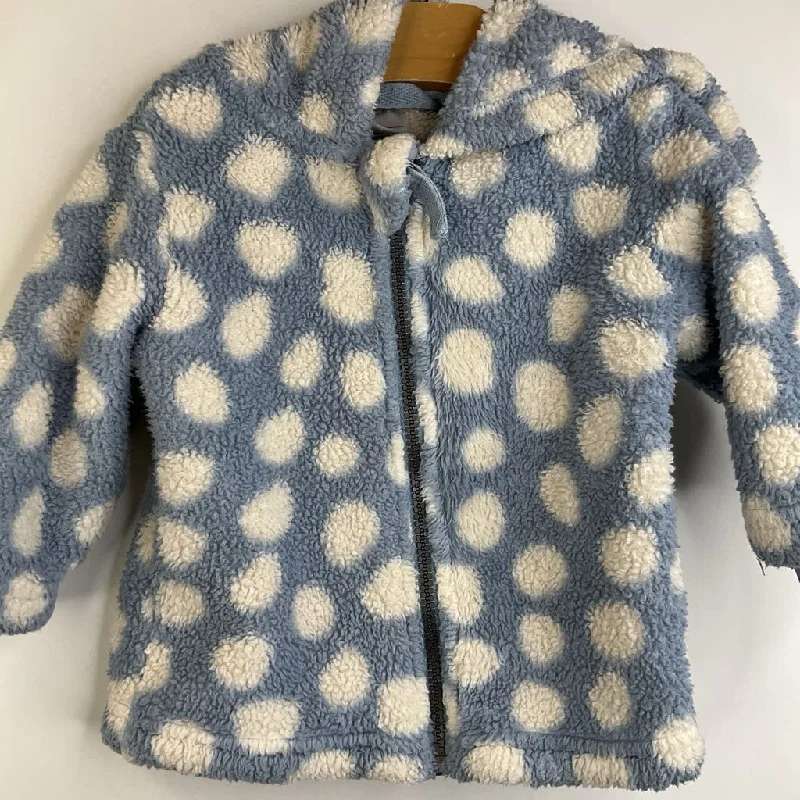 Size 12-18m (75): Hanna Andersson Light Blue & White Polk-a-Dot Sherpa Ear Hooded Zip-up Sweatshirt